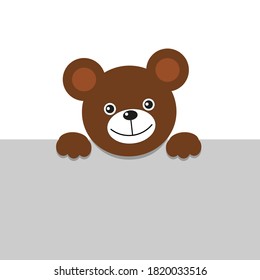Ilustración de un lindo oso marrón de peluche mirando a la mesa aislada sobre fondo blanco