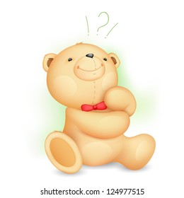illustration of cute thinking teddy bear with question mark