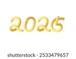 Illustration of cute three-dimensional yellow snakes lined up in the shape of 2025