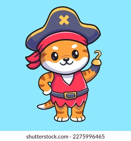 Ilustración de un lindo cachorro de tigre vestido de pirata