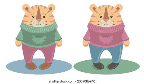 Illustration of a cute tiger, symbol of the new 2022 on a white background. Vector illustration for postcard, banner, decor, internet, design, calendar.