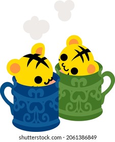 Illustration of cute tigers in mugs