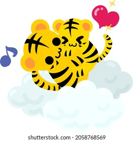 Illustration of cute tigers on the clouds