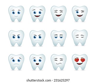 Illustration of a cute tooth avatar expression set