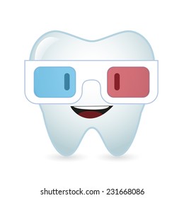 Illustration of a cute tooth  avatar wearing glasses