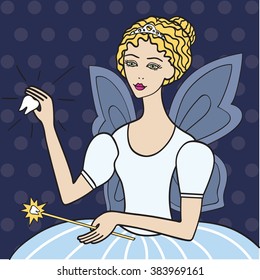 Illustration of a cute Tooth Fairy flying with Tooth