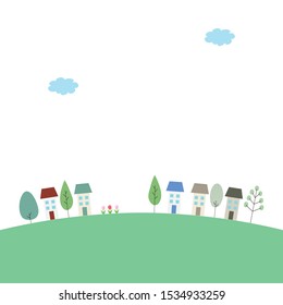 Illustration of cute trees and cityscape.