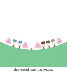 Illustration of cute trees and cityscape.