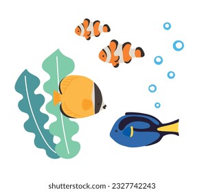 Illustration of cute tropical fish in summer