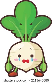 Illustration of a cute turnip character that sheds tears