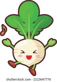 Illustration of a cute turnip character who is very pleased