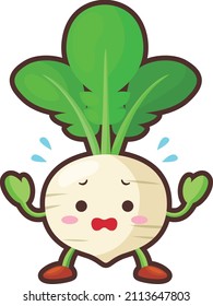 Illustration of a cute turnip character who is impatient