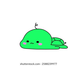 An illustration of a cute turtle lying down with an adorable expression. The turtle has a round shell with soft patterns, large friendly eyes, and a small body that looks comfortably resting.