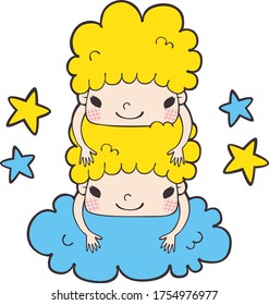 Illustration of cute twin children like angels.