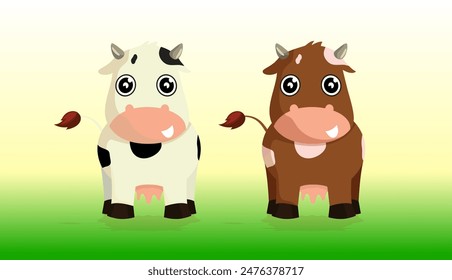 illustration of cute twin cows