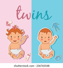 Illustration of cute twins. Vector