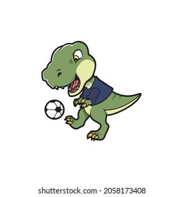 illustration of cute tyrannosaurus playing football vector design