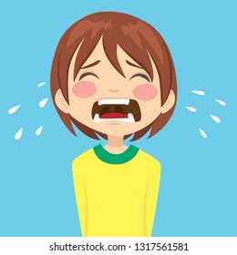 Illustration of cute unhappy little boy crying sad having a tantrum