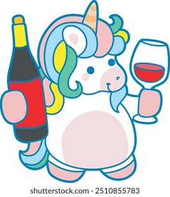 Ilustración de lindo icono de actividades de unicornio.
Divertidas pegatinas de rutina diaria de unicornio arcoíris.
Unicornio trae una botella y un vaso de cerveza