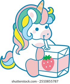 Illustration of cute unicorn activities icon.
Funny rainbow unicorn daily routine stickers.
Unicorn drinking a strawberry milk