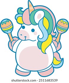 Illustration of cute unicorn activities icon.
Funny rainbow unicorn daily routine stickers.
Unicorn playing maracas