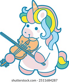 Illustration of cute unicorn activities icon.
Funny rainbow unicorn daily routine stickers.
Unicorn playing violin