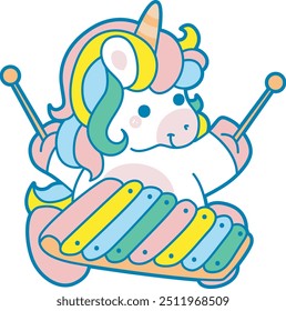 Illustration of cute unicorn activities icon.
Funny rainbow unicorn daily routine stickers.
unicorn playing instrument