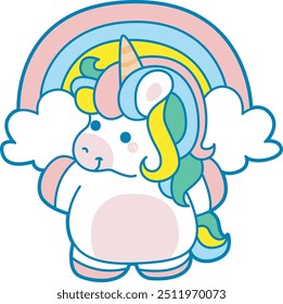 Illustration of cute unicorn activities icon.
Funny rainbow unicorn daily routine stickers.
Unicorn in the front of umbrella and clouds