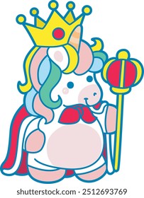 Illustration of cute unicorn activities icon.
Funny rainbow unicorn daily routine stickers.
Unicorn in the prince costume