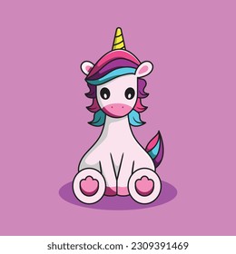 Illustration of cute Unicorn cartoon. Vector fantasy illustration. Beautiful unicorn  illustration, vector.