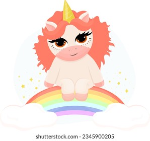 illustration with a cute unicorn children's character  