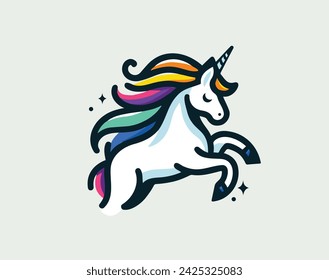 Illustration of a cute unicorn jumping on a rainbow, vector image of 10 colors, suitable for silk screen printing