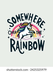 Illustration of a cute unicorn jumping on a rainbow, vector image of 10 colors, suitable for silk screen printing