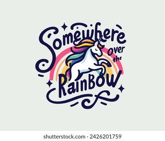 Illustration of a cute unicorn jumping on a rainbow, vector image of 10 colors, suitable for silk screen printing