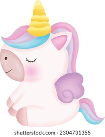 Illustration of a cute unicorn. kawaii unicorn character collection.	