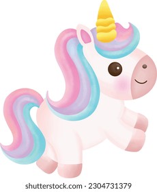 Illustration of a cute unicorn. kawaii unicorn character collection.	