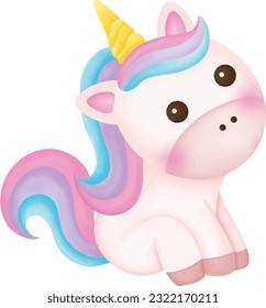 Illustration of a cute unicorn. kawaii unicorn character 