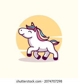 illustration of cute unicorn mascot icon. flat cartoon concept. vector premium quality svg
