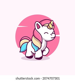 illustration of cute unicorn mascot icon. flat cartoon concept. vector premium quality