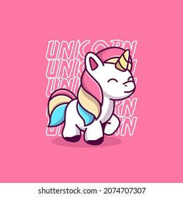 illustration of cute unicorn mascot icon. flat cartoon concept. vector premium quality