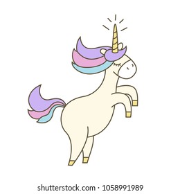 Illustration  with cute unicorn on white background. Vector illustration.