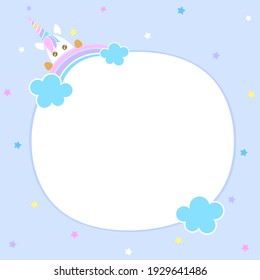 Illustration Cute Unicorn With Rainbow On Frame.