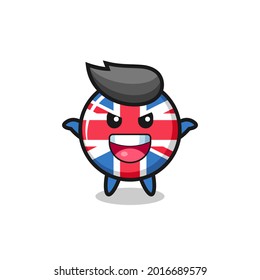 the illustration of cute united kingdom flag badge doing scare gesture , cute style design for t shirt, sticker, logo element