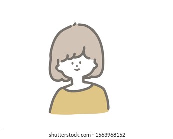 Illustration of cute upper body of young housewife. Please use it for icons.