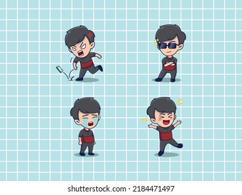 illustration cute vector of set stickers cute boys,People Icon Concept Isolated Premium Vector.Colorful vector illustration in flat cartoon style.