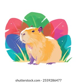 illustration of a cute, vibrant-colored capybara, perfect for a children's theme