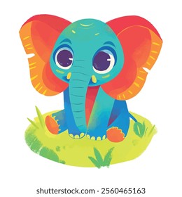 illustration of a cute, vibrant-colored elephant, perfect for a children's theme