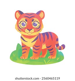 illustration of a cute, vibrant-colored tiger, perfect for a children or kid theme