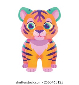 illustration of a cute, vibrant-colored tiger, perfect for a children or kid theme