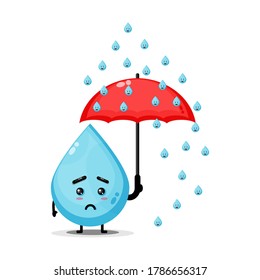 Illustration of cute water character being rained on